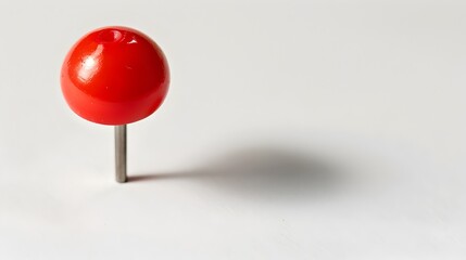 Vibrant Red Thumbtack Isolated on Plain White Background