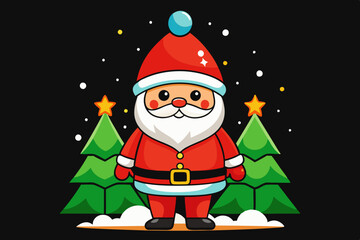 santa claus and christmas tree silhouette vector illustration
