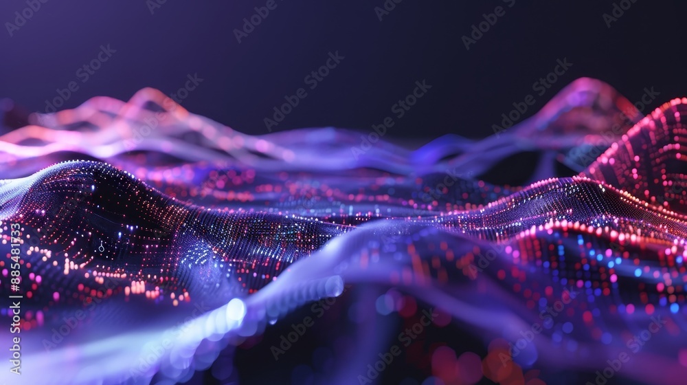 Poster dynamic 3d abstract landscape with futuristic data-flowing elements representing modern technology a