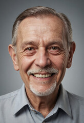 Obraz premium Portrait view of a regular happy smiling Czech Republic old man, ultra realistic, candid, social media, avatar image, plain solid background