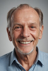 Obraz premium Portrait view of a regular happy smiling Germany old man, ultra realistic, candid, social media, avatar image, plain solid background