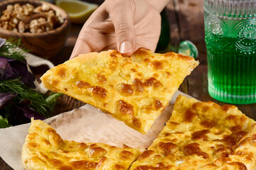 Traditional Megrelian Khachapuri with Cheese - Georgian Cuisine Close-up