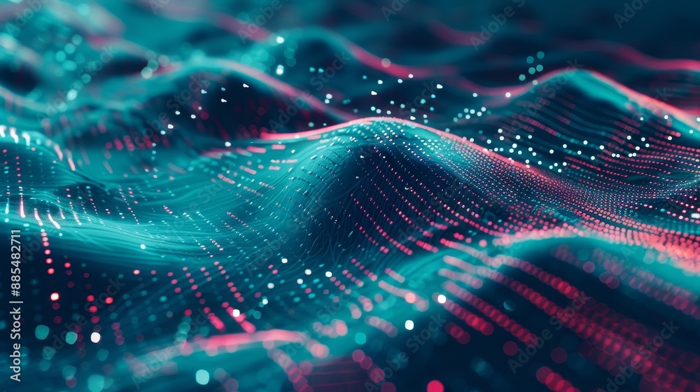 Poster futuristic technological background with flowing wave patterns - abstract 3d data flow chart illustr