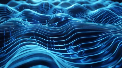 Futuristic Technological Background with Flowing Wave Patterns - Abstract 3D Data Flow Chart Illustration Highlighting Advanced Digital Concepts
