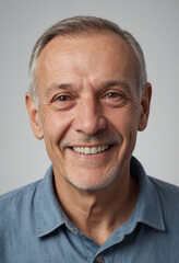 Obraz premium Portrait view of a regular happy smiling Montenegro old man, ultra realistic, candid, social media, avatar image, plain solid background