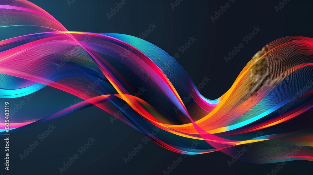 Poster vector representation of fluidity with colorful curved stripes and lines as a data concept technolog