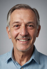 Obraz premium Portrait view of a regular happy smiling North Macedonia old man, ultra realistic, candid, social media, avatar image, plain solid background