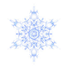 Blue glowing transparent snowflake, isolated. Merry Christmas and Happy New Year. Simple neon light. Shining winter, xmas lamp. Fluorescent, luminescent illumination. Png