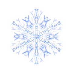 Blue glowing transparent snowflake, isolated. Merry Christmas and Happy New Year. Simple neon light. Shining winter, xmas lamp. Fluorescent, luminescent illumination. Png