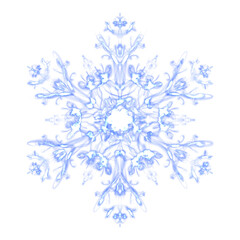 Blue glowing transparent snowflake, isolated. Merry Christmas and Happy New Year. Simple neon light. Shining winter, xmas lamp. Fluorescent, luminescent illumination. Png