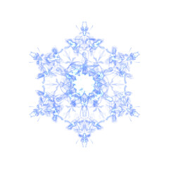 Blue glowing transparent snowflake, isolated. Merry Christmas and Happy New Year. Simple neon light. Shining winter, xmas lamp. Fluorescent, luminescent illumination. Png