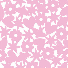 Trendy y2k print with neon pink symbols silhouettes. Hipster vector seamless pattern illustration