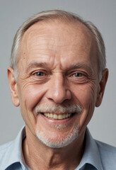Fototapeta premium Portrait view of a regular happy smiling Russia old man, ultra realistic, candid, social media, avatar image, plain solid background