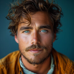 Profile photo of an authentic person, handsome man, front view, on solid background
