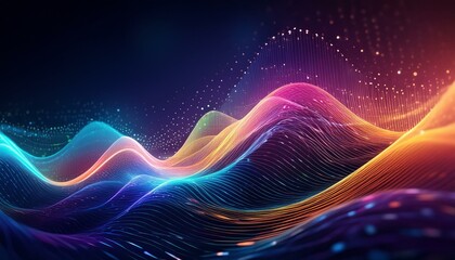 Abstract digital waves in vibrant hues with particle texture