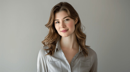 Obraz premium Natural Beauty Portrait of Young Woman with Soft Wavy Hair