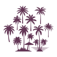 Palm Tree vector Palm tree silhouette Coconut tree vector silhouette symbols vector isolated on White background, Design of palm trees for posters, banners and promotional items. Vector illustration