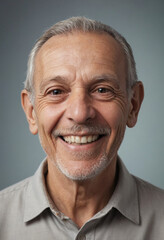 Obraz premium Portrait view of a regular happy smiling Dominica old man, ultra realistic, candid, social media, avatar image, plain solid background