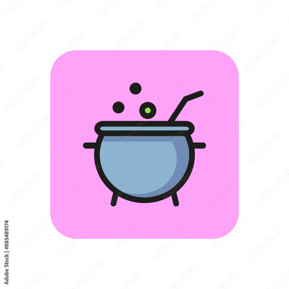 Sticker cooking potion in cauldron line icon. brewing, boiling, hot. halloween concept. vector illustration 