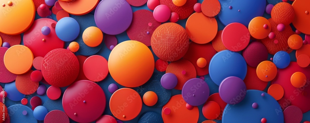 Aufkleber Dark-colored abstract background with colorful circles and shapes, 3D rendered