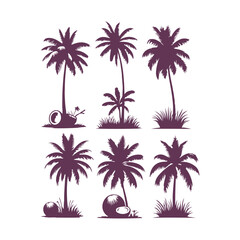 Palm Tree vector Palm tree silhouette Coconut tree vector silhouette symbols vector isolated on White background, Design of palm trees for posters, banners and promotional items. Vector illustration