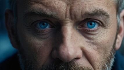 Obraz premium A close-up view of a man with striking blue eyes, A man with a weathered face and wise eyes.
