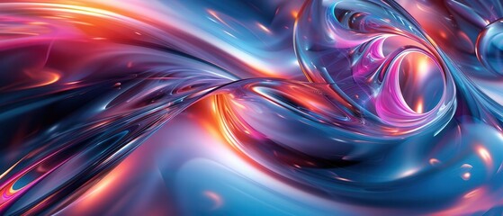 Abstract 3D background, swirling patterns, bright hues, complex structures, immersive depth, futuristic and vibrant