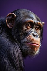 Surprised chimpanzee on a purple background.
