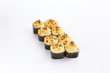 Delicious Baked Sushi Roll with Creamy Cheese Topping and Shrimp Filling