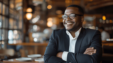Fototapeta premium Smiling African American Businessman in Modern Office Environment