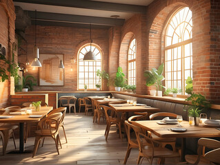 Cozy restaurant interior with warm lighting