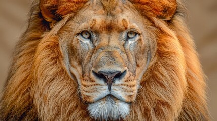 Fototapeta premium Create a vibrant, photorealistic illustration of a majestic lions face, exuding strength and pride