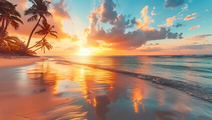paradise, A stunning sunset over the tropical beach