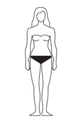 Woman body front and back view vector illustration. Anatomy of healthy female body shapes. Figure, standing full height. Vector fashion silhouette outline