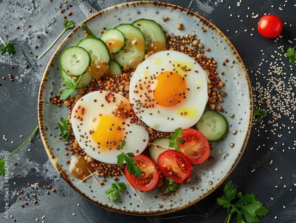 Wall mural fried eggs with vegetables