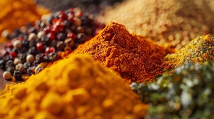 A close-up of a traditional Indian spice blend being mixed, with vibrant colors, rich textures, and the aromatic blend of spices that define Indian cuisine