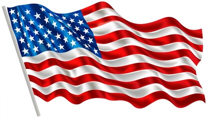 Fototapeta premium Waving American Flag with Red, White, and Blue Stripes, Stars, and Patriotic Symbol in Wind
