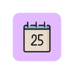 Twenty five calendar date line icon. Catholic Christmas, agenda, deadline. Holiday concept. Vector illustration can be used for topics like celebration, planning, time