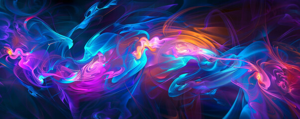 Modern art mural wallpaper background with dynamic, swirling shapes in neon colors, creating a lively and futuristic design.