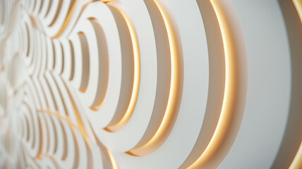 Obraz premium Abstract wall with circular light patterns innovative architecture white and bronze tones 