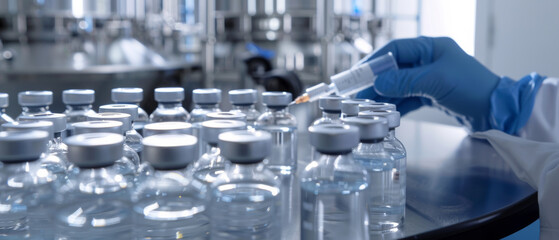 A meticulous laboratory scene where a gloved hand precisely handles vials, encapsulating the essence of scientific rigor and advanced research.