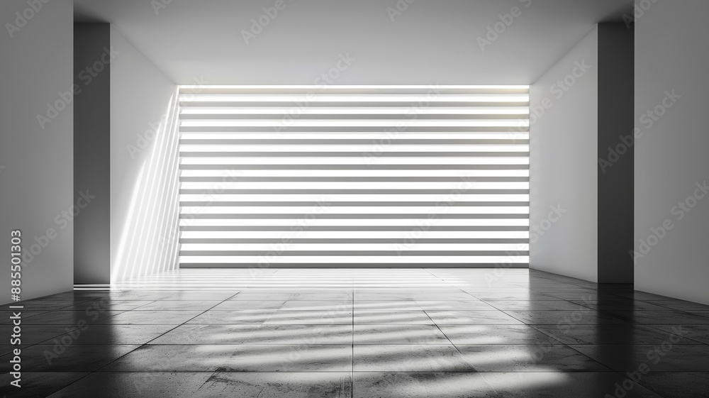 Poster Abstract wall with horizontal light bands minimalist architectural design white and black tones 