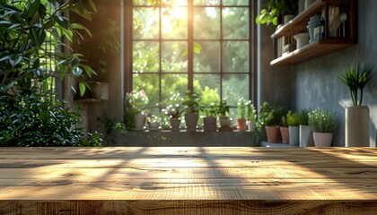 Obraz premium Autumn wooden podium, table with autumn plants in the kitchen with plants, mockup for product presentation