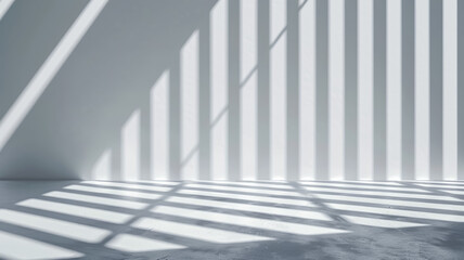 Obraz premium Abstract wall with light beams casting geometric shadows modern architecture design white and gray tones 