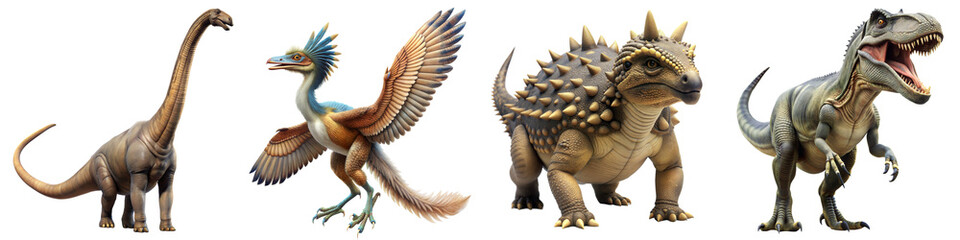 Fototapeta premium Colorful Illustrated Dinosaurs Collection On Transparent Background