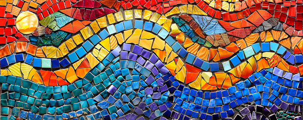Colorful mosaic with a festive theme, using a mix of colors to depict celebratory elements in a lively and dynamic pattern.