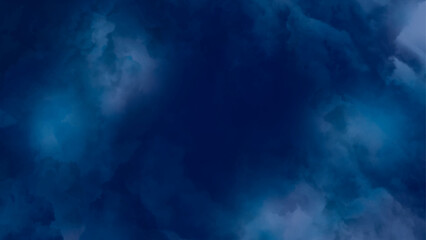 Blue sky with clouds. Dark blue watercolor soft background. Navy blue fog background with space.