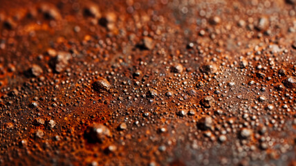 Detailed shot of rust spreading on an iron surface with intricate textures and earthy tones 