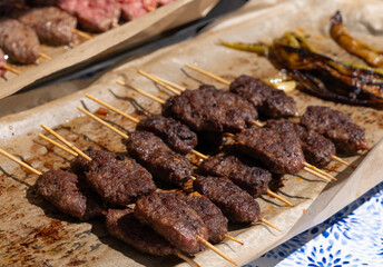 Small Skewers, Street Barbecue, Chicken Shish Kebab, Barbecue Shashlik, Skewered Grilled Meat Pieces