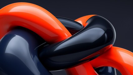 3d render of red, black and blue twisted ribbons.